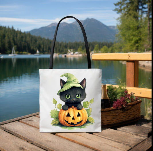 Adorable Tote bag with cute Cat, Cat Tote bag for any Occassion, Cute Cat Tote bag perfect for Halloween,  Mens, Womens, Kids Tote bag
