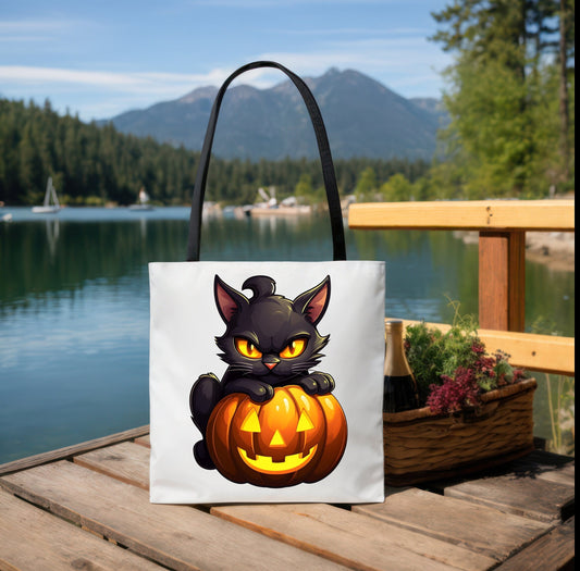 Adorable Halloween Tote bag with A Cute Black Cat and Pumpkin, Spooky Tote bag for Men women or kids to use on any Occasion,
