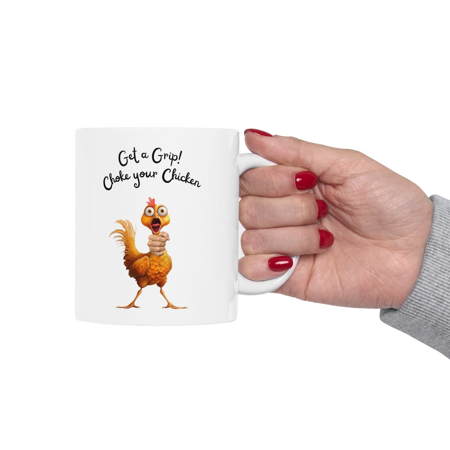 Get a Grip Choke your Chicken Mug, Jerking off Coffe mug, Masturbation Mug, Funny Sex Cup, Stroke the Salami Mug