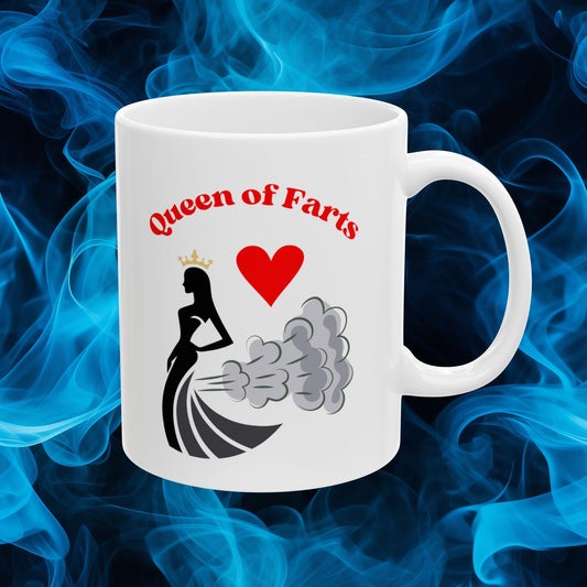 Queen of Farts Coffee Mug Funny Novelty Mug for Women Humorous Gift for Her Unique Gag Gift for Coffee Lovers