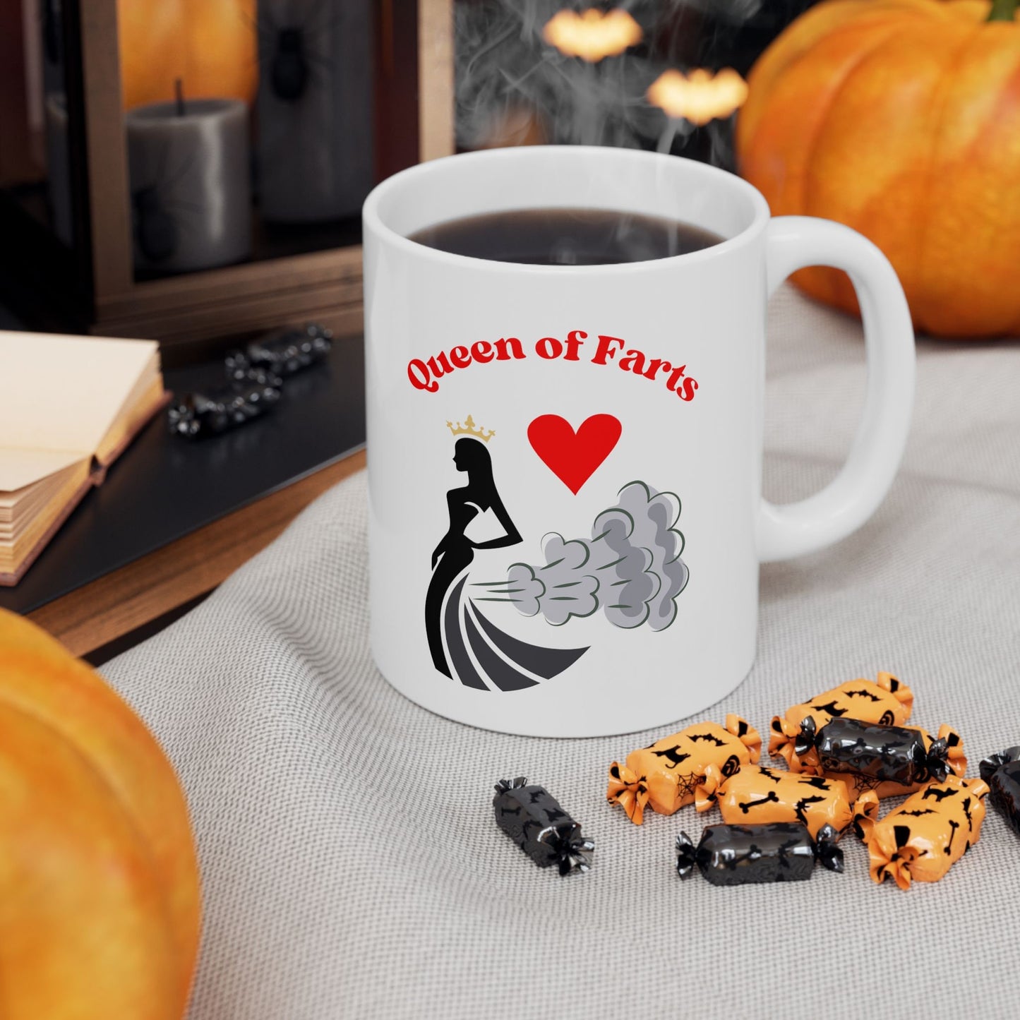 Queen of Farts Coffee Mug Funny Novelty Mug for Women Humorous Gift for Her Unique Gag Gift for Coffee Lovers