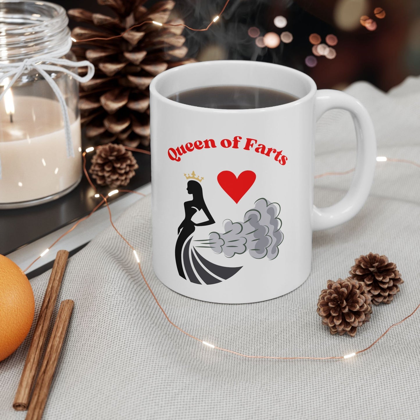 Queen of Farts Coffee Mug Funny Novelty Mug for Women Humorous Gift for Her Unique Gag Gift for Coffee Lovers