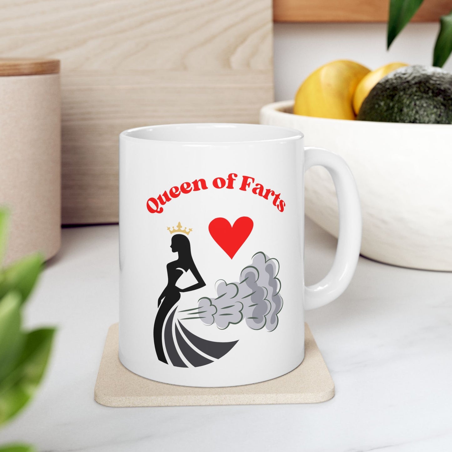 Queen of Farts Coffee Mug Funny Novelty Mug for Women Humorous Gift for Her Unique Gag Gift for Coffee Lovers