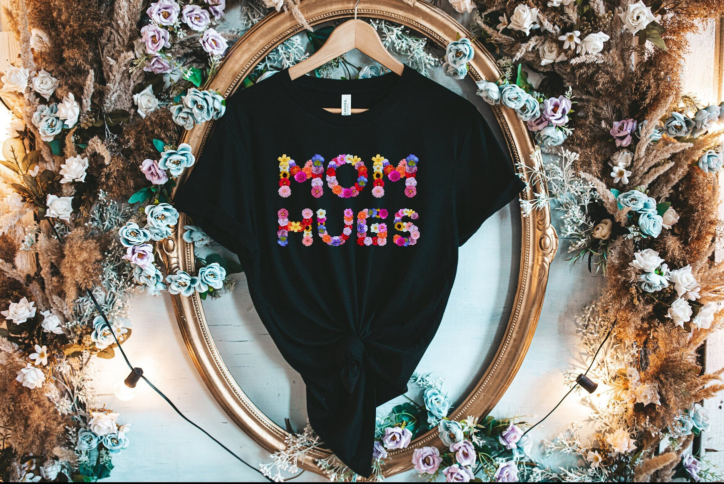 Mom Hugs Shirt, Flower mom shirt, Mom hugs gift tee for mom, a flower shirt with mom hugs, mom hug Tee shirt, mom hugs written with flowers