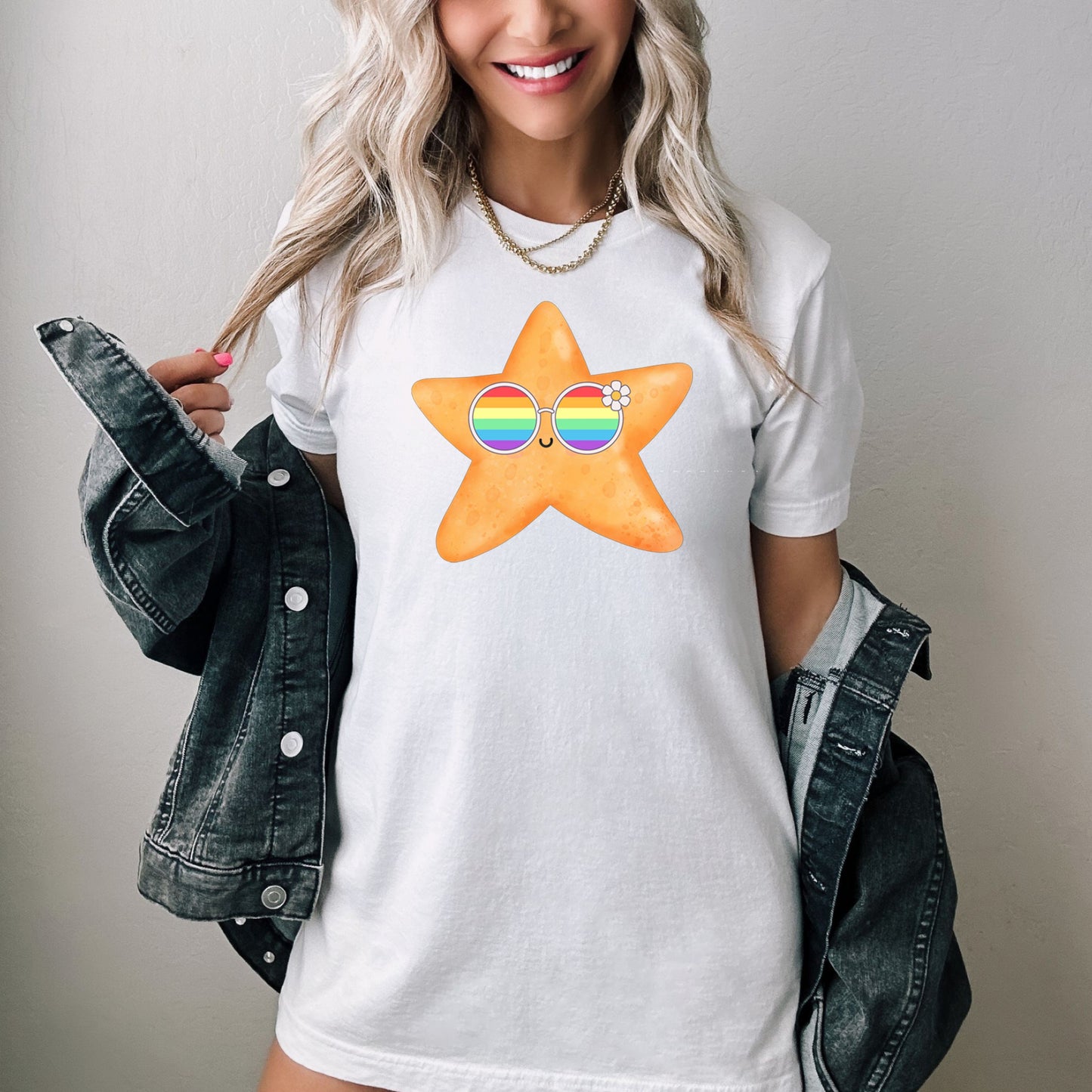 cute starfish rainbow glasses shirt, Rainbow glasses on an adorable starfish, precious starfish showing off pride. Beautiful pride starfish