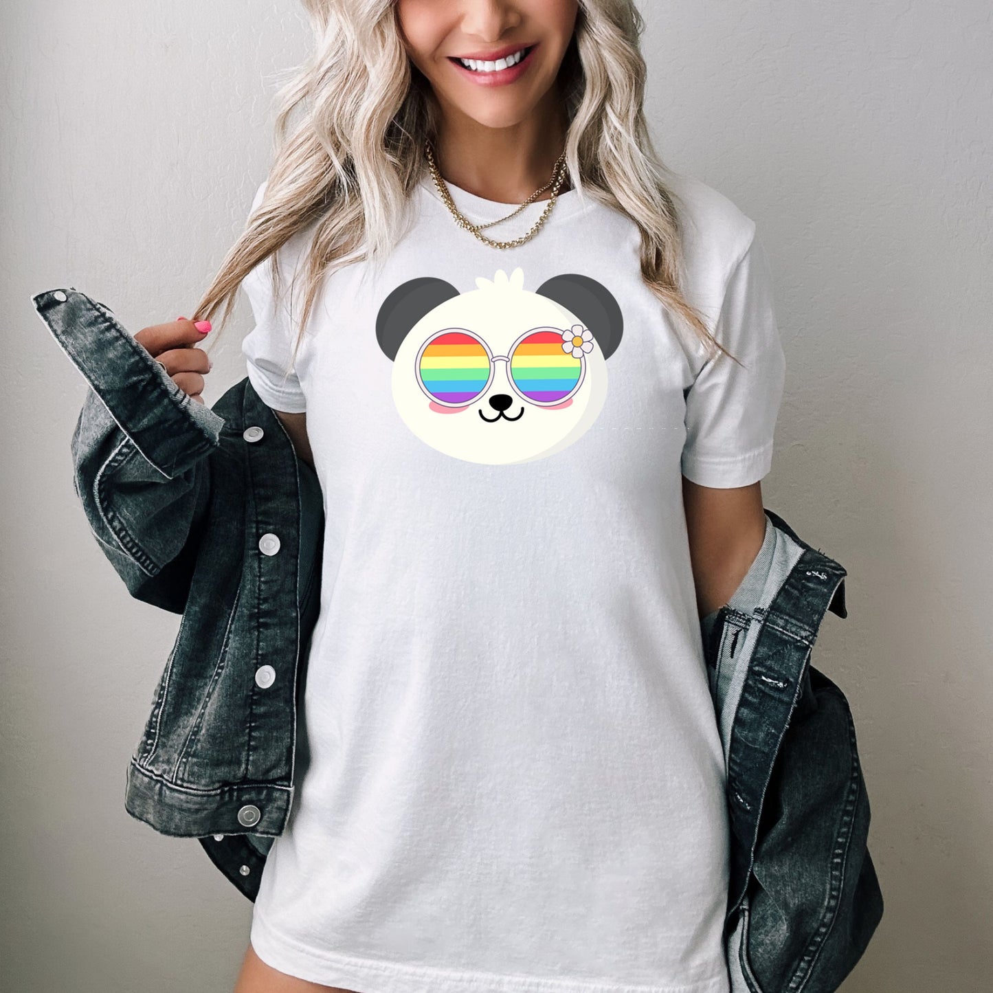 cute panda rainbow glasses shirt blue hat, Rainbow glasses on an adorable panda, precious panda showing off pride. Beautiful pride panda