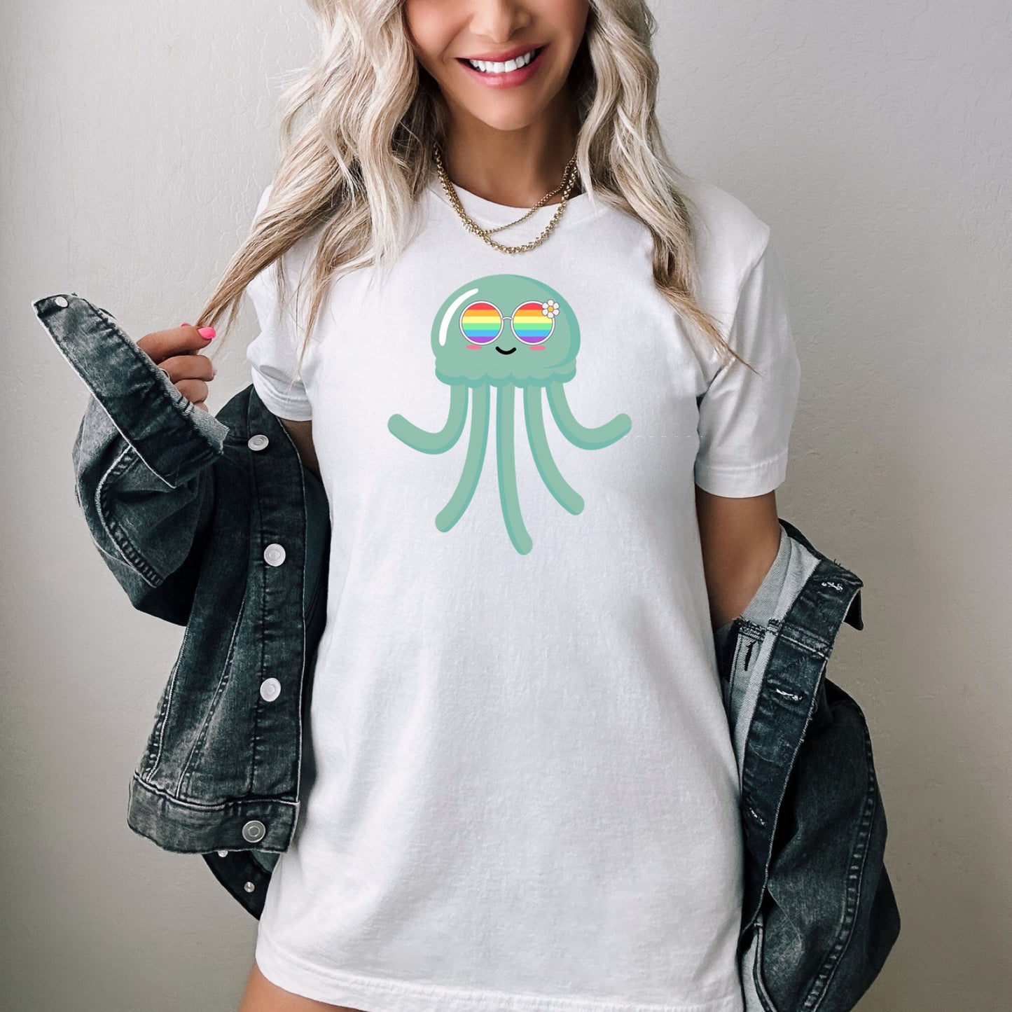 cute jellyfish rainbow glasses shirt, Rainbow glasses adorable jellyfish, precious jellyfish showing off pride. Beautiful pride jellyfish