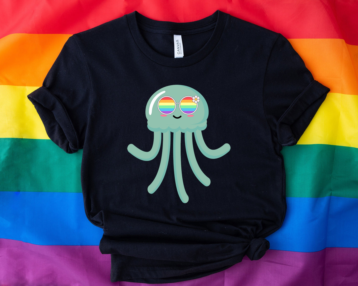 cute jellyfish rainbow glasses shirt, Rainbow glasses adorable jellyfish, precious jellyfish showing off pride. Beautiful pride jellyfish