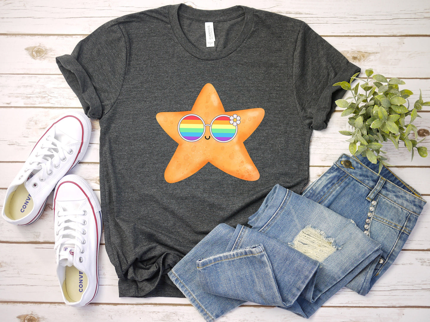 cute starfish rainbow glasses shirt, Rainbow glasses on an adorable starfish, precious starfish showing off pride. Beautiful pride starfish