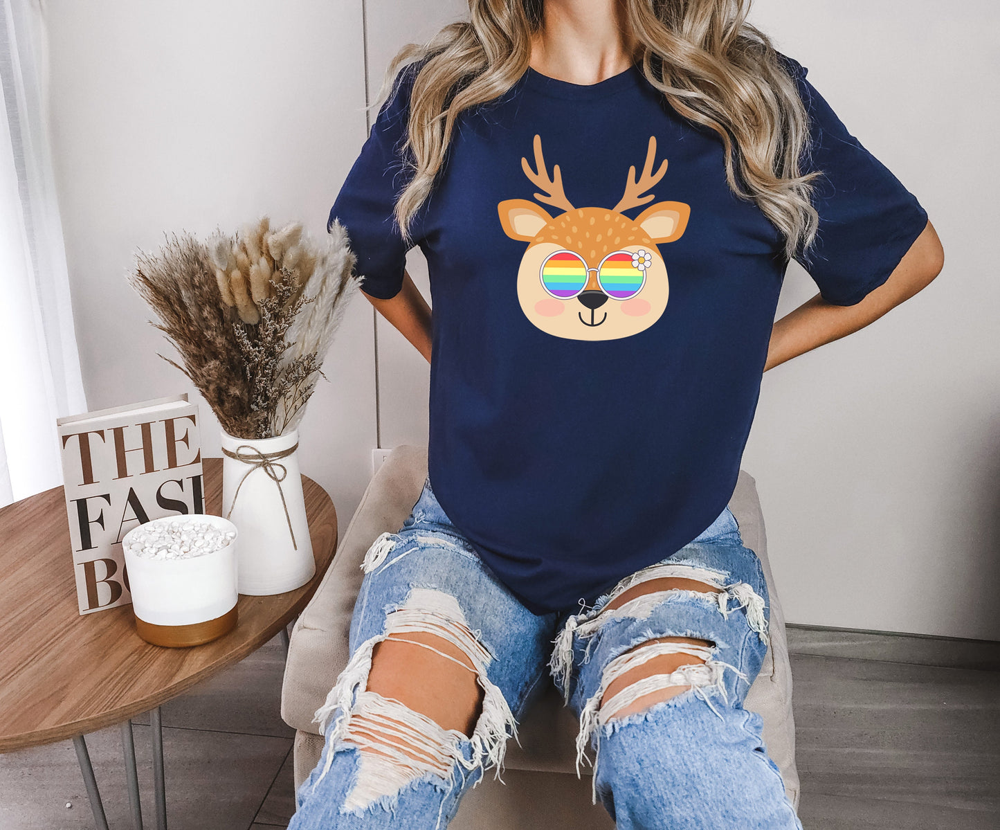 cute Reindeer rainbow glasses shirt, Rainbow glasses on an adorable reindeer, precious reindeer showing off pride. Beautiful pride reindeer