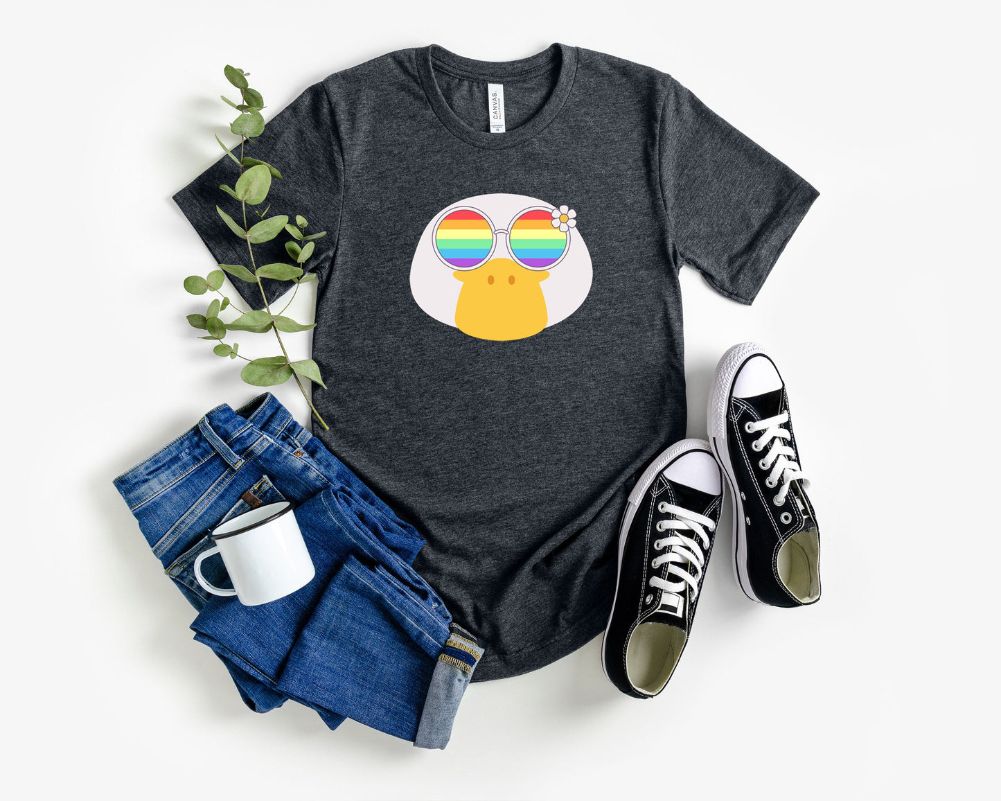 Super cute duck with rainbow glasses shirt, Rainbow glasses on an adorable duck, precious duck showing off pride. Beautiful pride duck