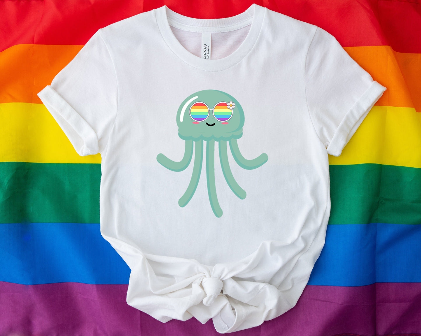 cute jellyfish rainbow glasses shirt, Rainbow glasses adorable jellyfish, precious jellyfish showing off pride. Beautiful pride jellyfish