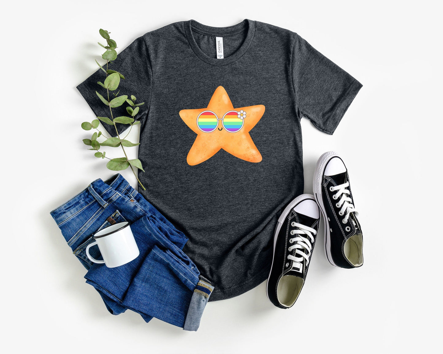 cute starfish rainbow glasses shirt, Rainbow glasses on an adorable starfish, precious starfish showing off pride. Beautiful pride starfish