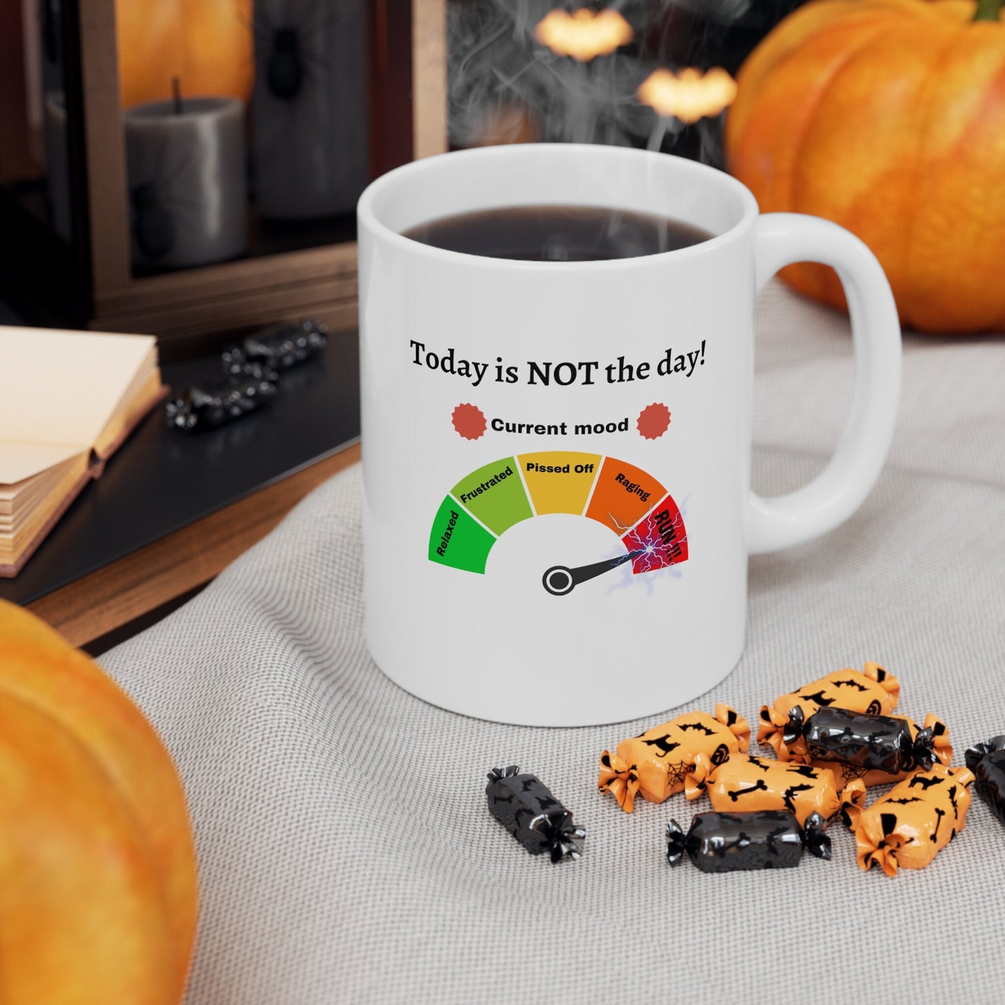 Today is not the day coffee mug, not today mood meter coffee mug, Anger meter coffee mug, not today run coffee mug, Funniest mood saying mug