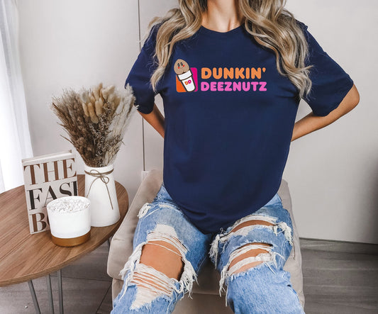 Funny Parody Dunkin Shirt, Ball Sack T shirt, Scrotum dipped in coffee shirt, Funny ball sack shirt, Dunkin DeezNutz shirt.  Hilarious Coffee T shirt, Best Parody Tee, Ball Sack Dipped in Coffee T shirt, Coffee Lovers T Shirt, Funny Gift Shirt