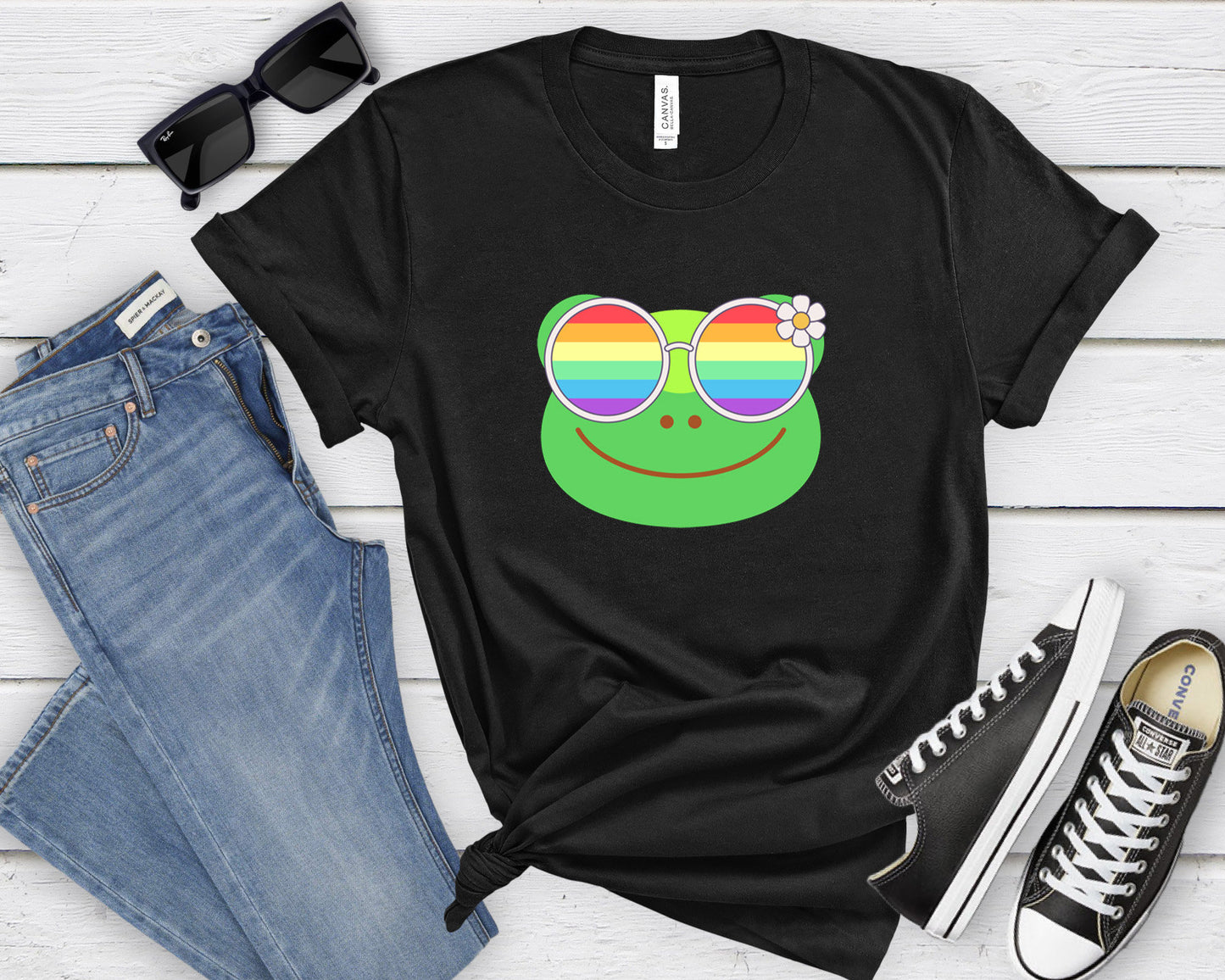 super cute frog with rainbow glasses shirt, Rainbow glasses on an adorable frog, precious frog showing off pride. Beautiful pride frog