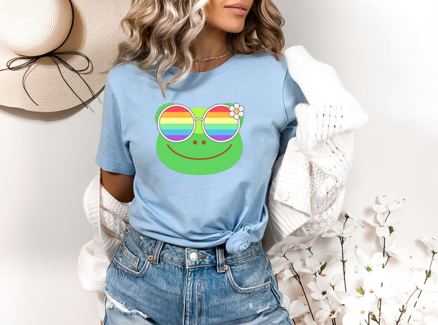 super cute frog with rainbow glasses shirt, Rainbow glasses on an adorable frog, precious frog showing off pride. Beautiful pride frog