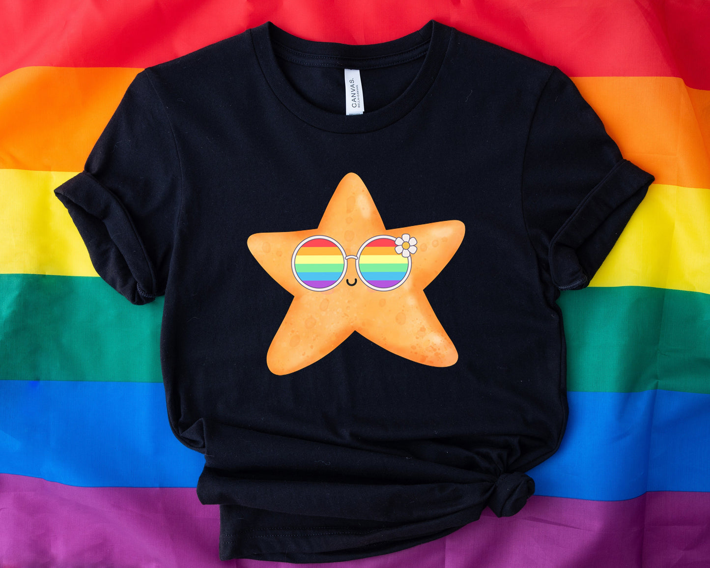 cute starfish rainbow glasses shirt, Rainbow glasses on an adorable starfish, precious starfish showing off pride. Beautiful pride starfish