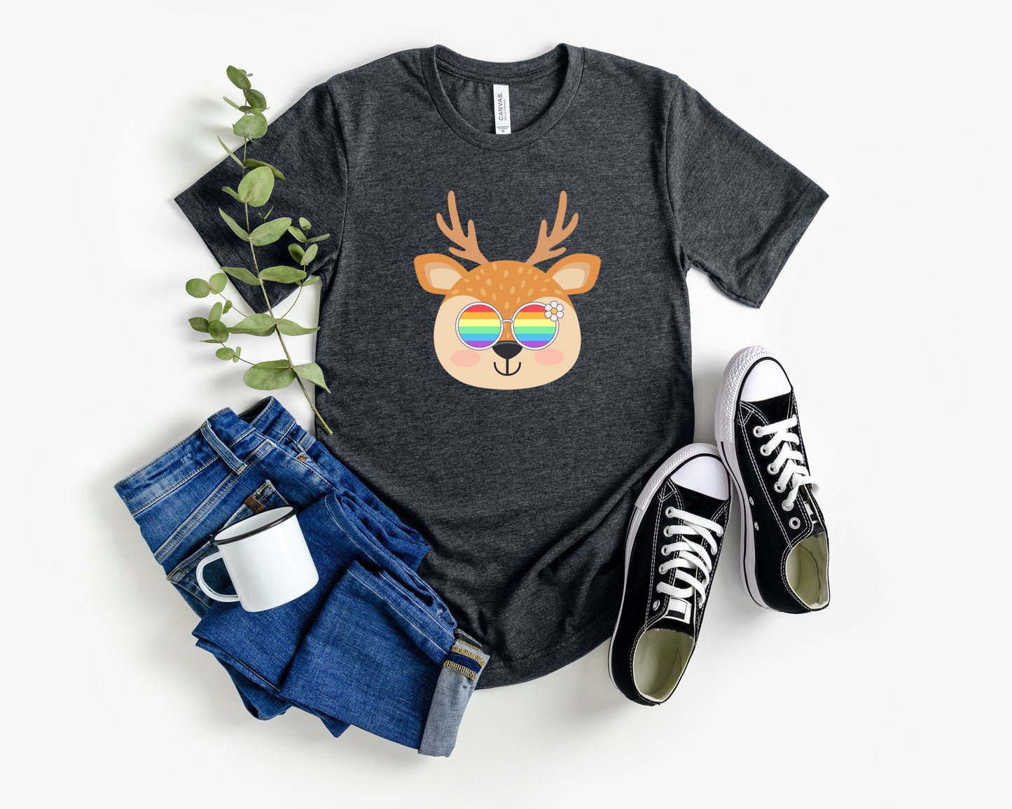 cute Reindeer rainbow glasses shirt, Rainbow glasses on an adorable reindeer, precious reindeer showing off pride. Beautiful pride reindeer