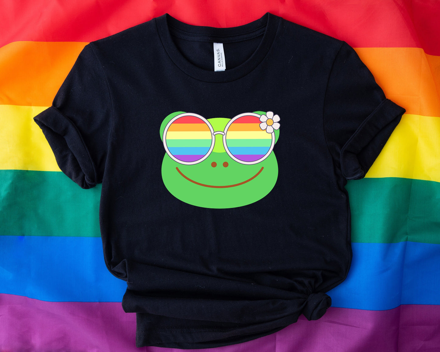 super cute frog with rainbow glasses shirt, Rainbow glasses on an adorable frog, precious frog showing off pride. Beautiful pride frog