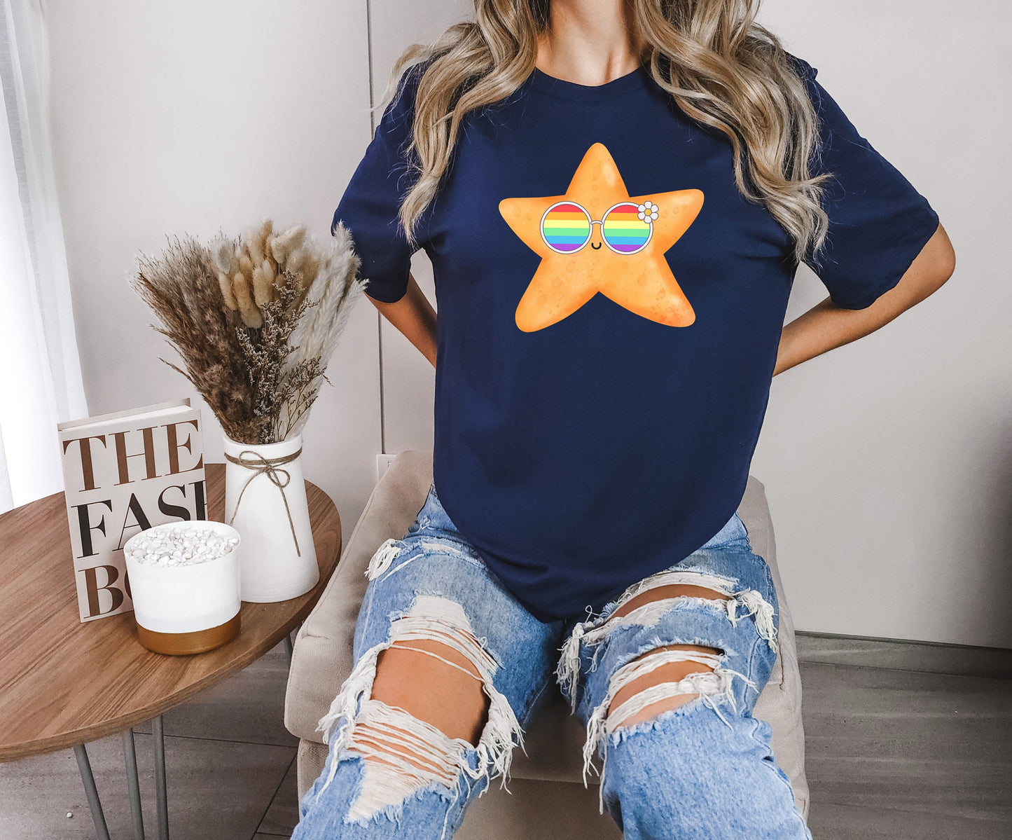 cute starfish rainbow glasses shirt, Rainbow glasses on an adorable starfish, precious starfish showing off pride. Beautiful pride starfish