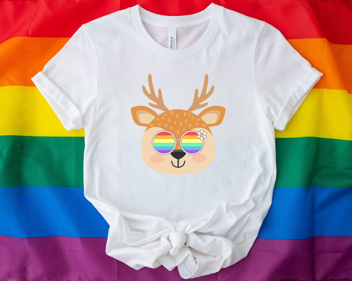 cute Reindeer rainbow glasses shirt, Rainbow glasses on an adorable reindeer, precious reindeer showing off pride. Beautiful pride reindeer