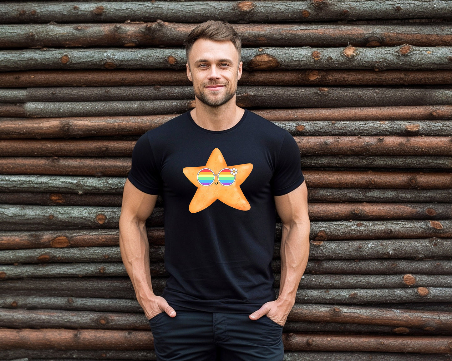 cute starfish rainbow glasses shirt, Rainbow glasses on an adorable starfish, precious starfish showing off pride. Beautiful pride starfish