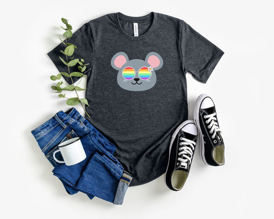 cute mouse rainbow glasses shirt blue hat, Rainbow glasses on an adorable mouse, precious mouse showing off pride. Beautiful pride mouse