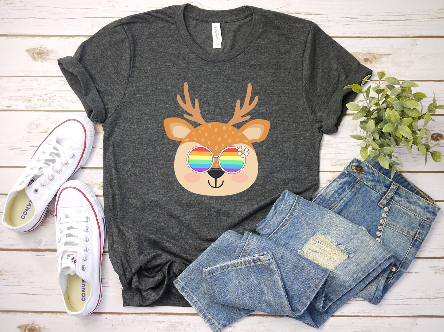 cute Reindeer rainbow glasses shirt, Rainbow glasses on an adorable reindeer, precious reindeer showing off pride. Beautiful pride reindeer