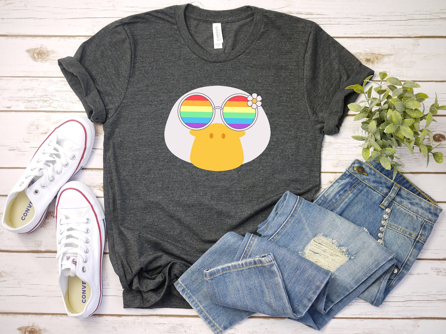 Super cute duck with rainbow glasses shirt, Rainbow glasses on an adorable duck, precious duck showing off pride. Beautiful pride duck