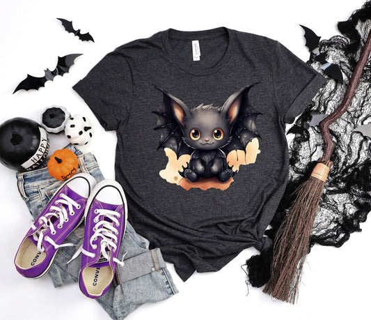 Halloween Black Vampire Bat Shirt, Bat Wants To Play Shirt, Adorable Black Bat with Big Eyes shirt, Halloween Witches Vampire Bat Shirt