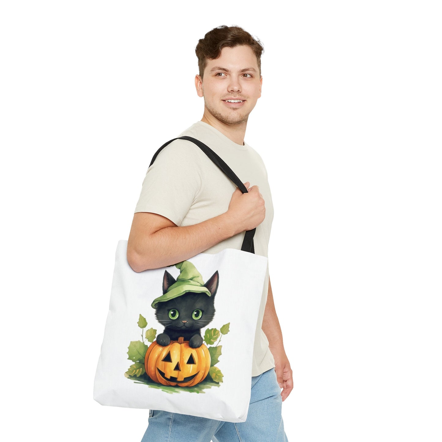 Adorable Tote bag with cute Cat, Cat Tote bag for any Occassion, Cute Cat Tote bag perfect for Halloween,  Mens, Womens, Kids Tote bag