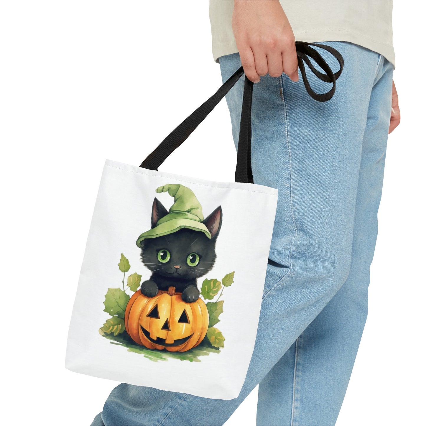 Adorable Tote bag with cute Cat, Cat Tote bag for any Occassion, Cute Cat Tote bag perfect for Halloween,  Mens, Womens, Kids Tote bag