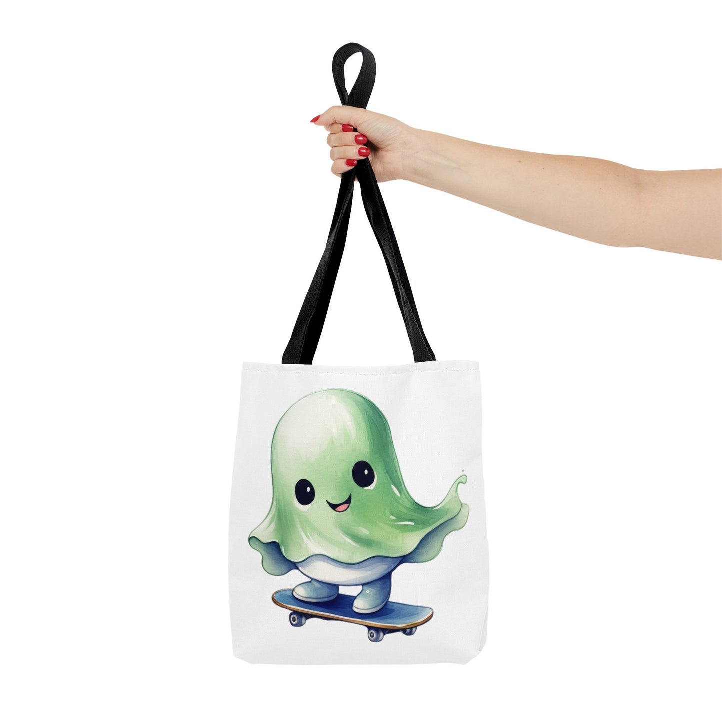 Tote bag with cute Ghost on Skateboard, Cat Tote bag for any Occassion, Cute Cat Tote perfect for Halloween,  Mens, Womens, Kids Tote bag