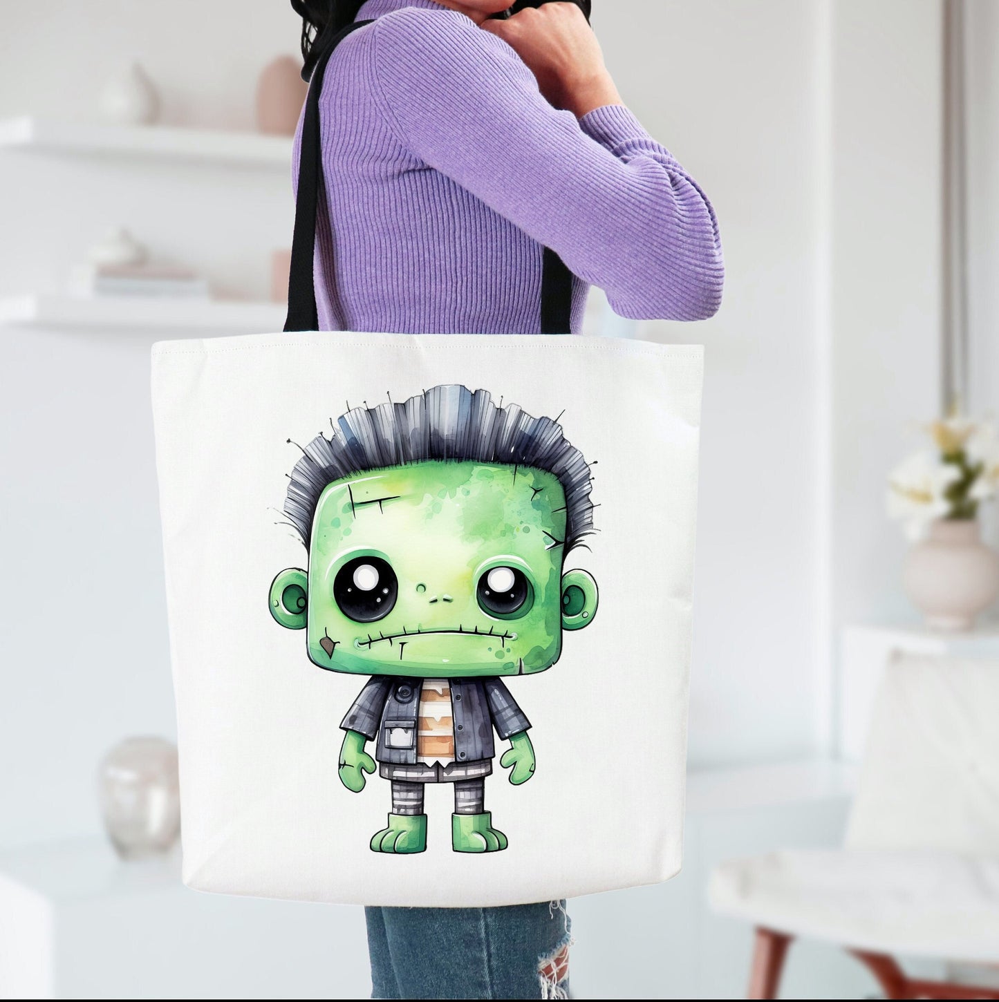 Tote Bag with a young Frankenstein, Frankenstein Tote bag for any Occassion,, Frankenstein Halloween Tote Bag,  Mens, Womens, Kids Tote bag