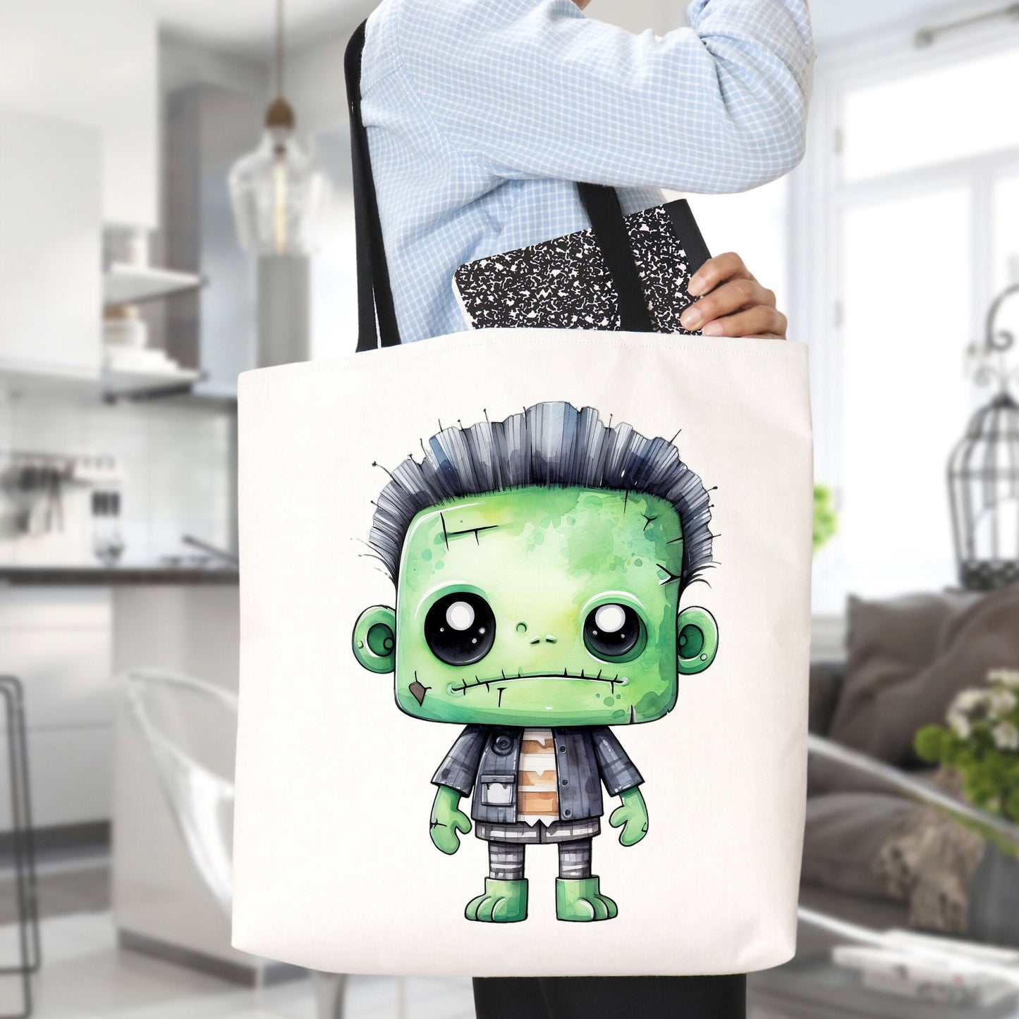 Tote Bag with a young Frankenstein, Frankenstein Tote bag for any Occassion,, Frankenstein Halloween Tote Bag,  Mens, Womens, Kids Tote bag