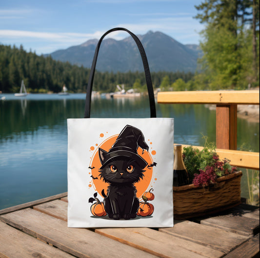 Adorable Tote bag with cute Cat, Cat Tote bag for any Occassion, Cute Cat Tote bag perfect for Halloween,  Mens, Womens, Kids Tote bag