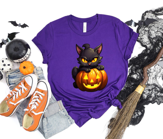 Halloween Black Cat Shirt, Cat Wants To Play Shirt, Cute Black Cat with Pumpkins shirt, Halloween Witches Unlucky Black Cat \Shirt