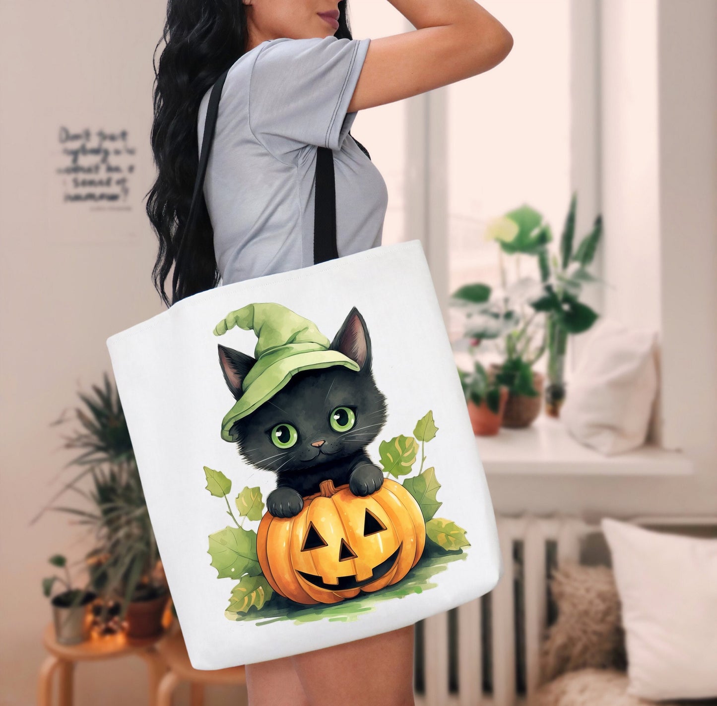 Adorable Tote bag with cute Cat, Cat Tote bag for any Occassion, Cute Cat Tote bag perfect for Halloween,  Mens, Womens, Kids Tote bag