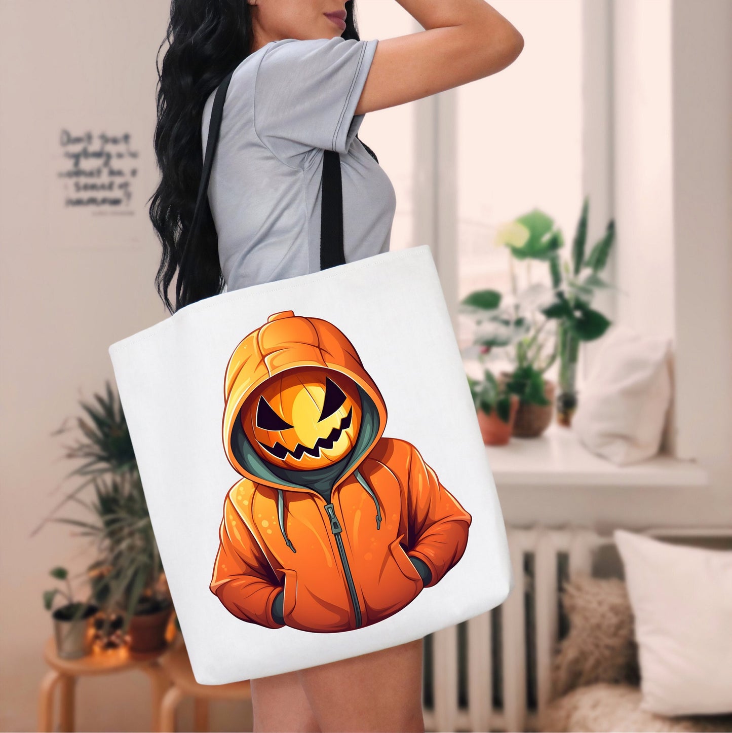 Cool Tote Bag Pumpkin with hoodie, Pumpkin Tote bag for any Occassion, Cute Pumpkin Tote bag for Halloween,  Mens, Womens, Kids Tote bag