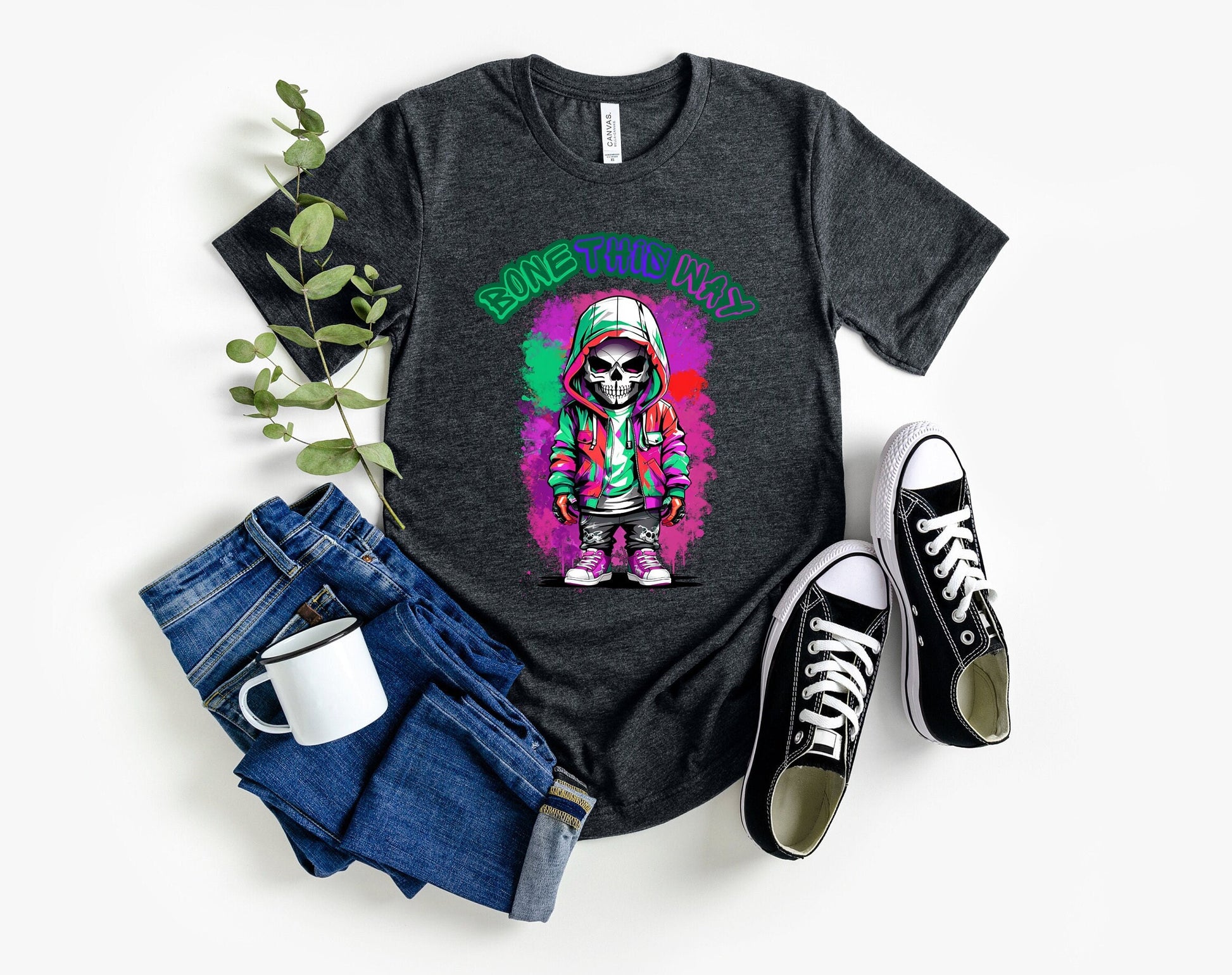 Bone This Way Skeleton T shirt by Scorpion Tees and More.  Cute colorful skeleton t shirt.  Skeleton with hoodie wearing hip hop style clothing.  T shirt would go great with any outfit.  Beautiful design and stylish as well as very comfortable.