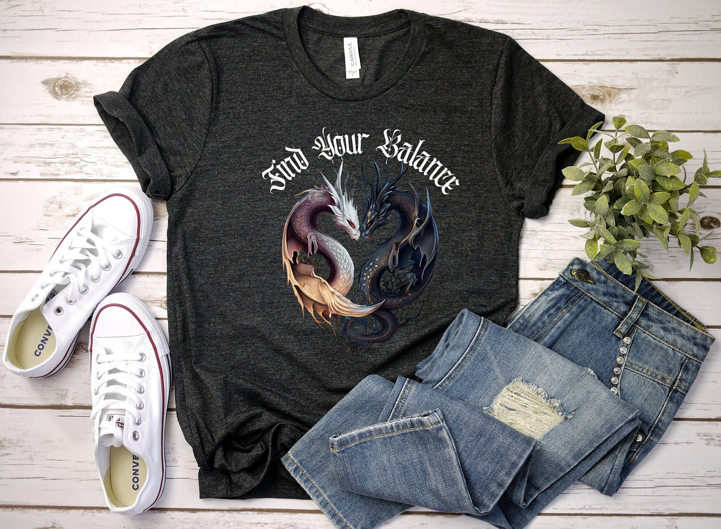 Stylish Graphic T shirt with Ying Yang Dragons.  Stylish shirt with Beautiful Design.  Motivational Message to bring inspiration.  Find your Balance with this amazing shirt.  This Shirt is as comfortable as it is awesome.
www.scorpiontees.etsy.com