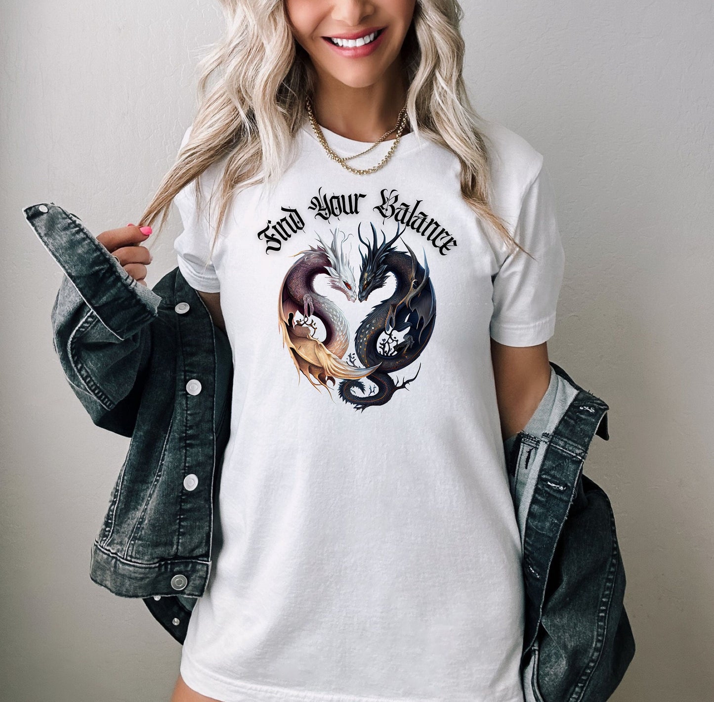 Stylish Graphic T shirt with Ying Yang Dragons.  Stylish shirt with Beautiful Design.  Motivational Message to bring inspiration.  Find your Balance with this amazing shirt.  This Shirt is as comfortable as it is awesome.
www.scorpiontees.etsy.com