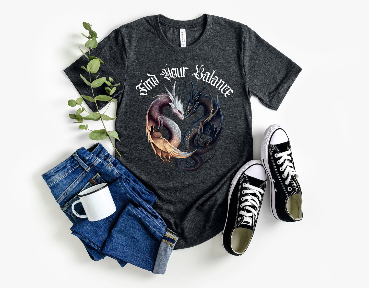 Stylish Graphic T shirt with Ying Yang Dragons.  Stylish shirt with Beautiful Design.  Motivational Message to bring inspiration.  Find your Balance with this amazing shirt.  This Shirt is as comfortable as it is awesome.
www.scorpiontees.etsy.com