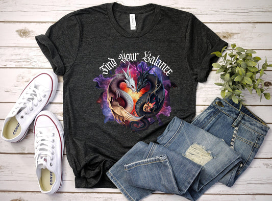 Stylish Graphic T shirt with Ying Yang Dragons.  Stylish shirt with Beautiful Design.  Motivational Message to bring inspiration.  Find your Balance with this amazing shirt.  This Shirt is as comfortable as it is awesome.
www.scorpiontees.etsy.com