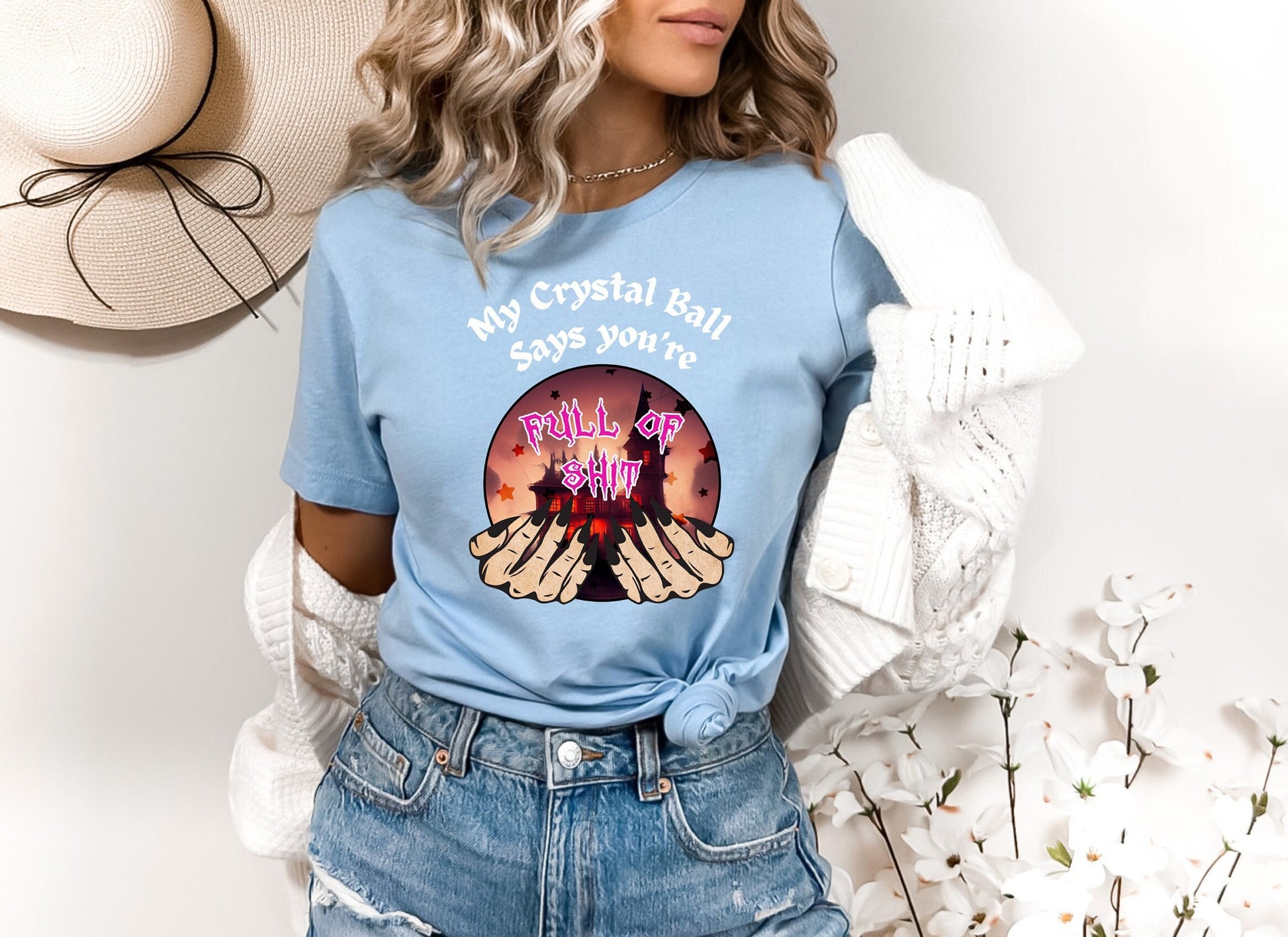 Hilarious crystal ball T shirt sure to get laughs and smiles. Funny Design of My crystal ball says you&#39;re full of Shit. Great gift for psychics, mystic, gypsies or anyone with a sense of humor. Get yours Today at www.scorpiontees.etsy.com