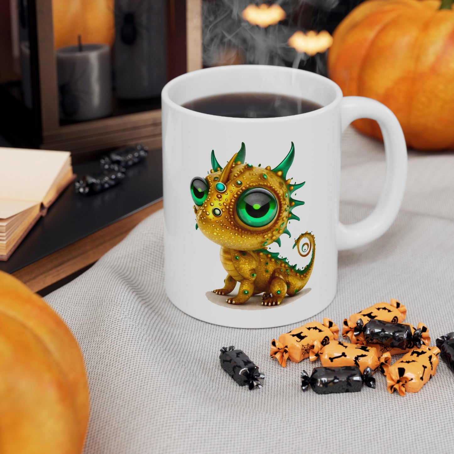 Golden Green Adorable Baby Dragon Coffee Mug, Heart of a Dragon Mug, White Ceramic Mug for Dragon Lovers, Gift Mug for your Dragon Spirit