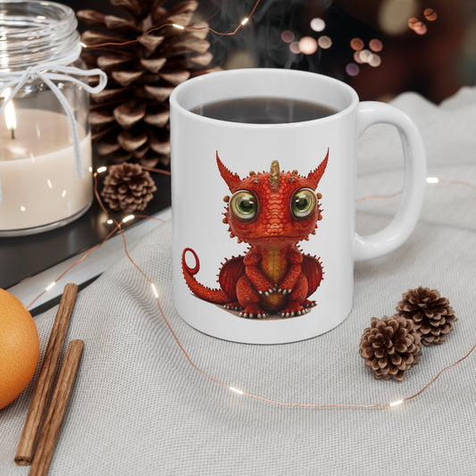 Ruby red Adorable Baby Dragon Coffee Mug, Heart of a Dragon Mug, White Ceramic Mug for Dragon Lovers, Gift Mug for your Dragon Spirit