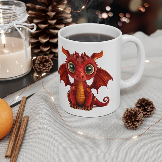 Ruby red Adorable Baby Dragon Coffee Mug, Heart of a Dragon Mug, White Ceramic Mug for Dragon Lovers, Gift Mug for your Dragon Spirit