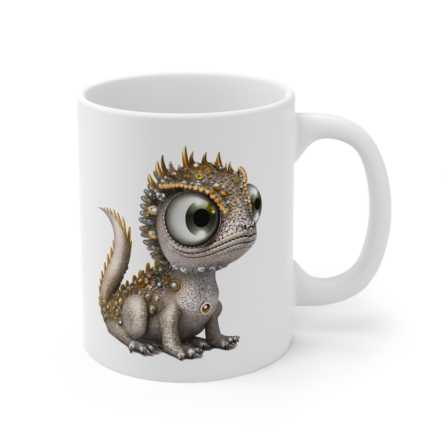 Silver Gold Adorable Baby Dragon Coffee Mug, Heart of a Dragon Mug, White Ceramic Mug for Dragon Lovers, Gift Mug for your Dragon Spirit